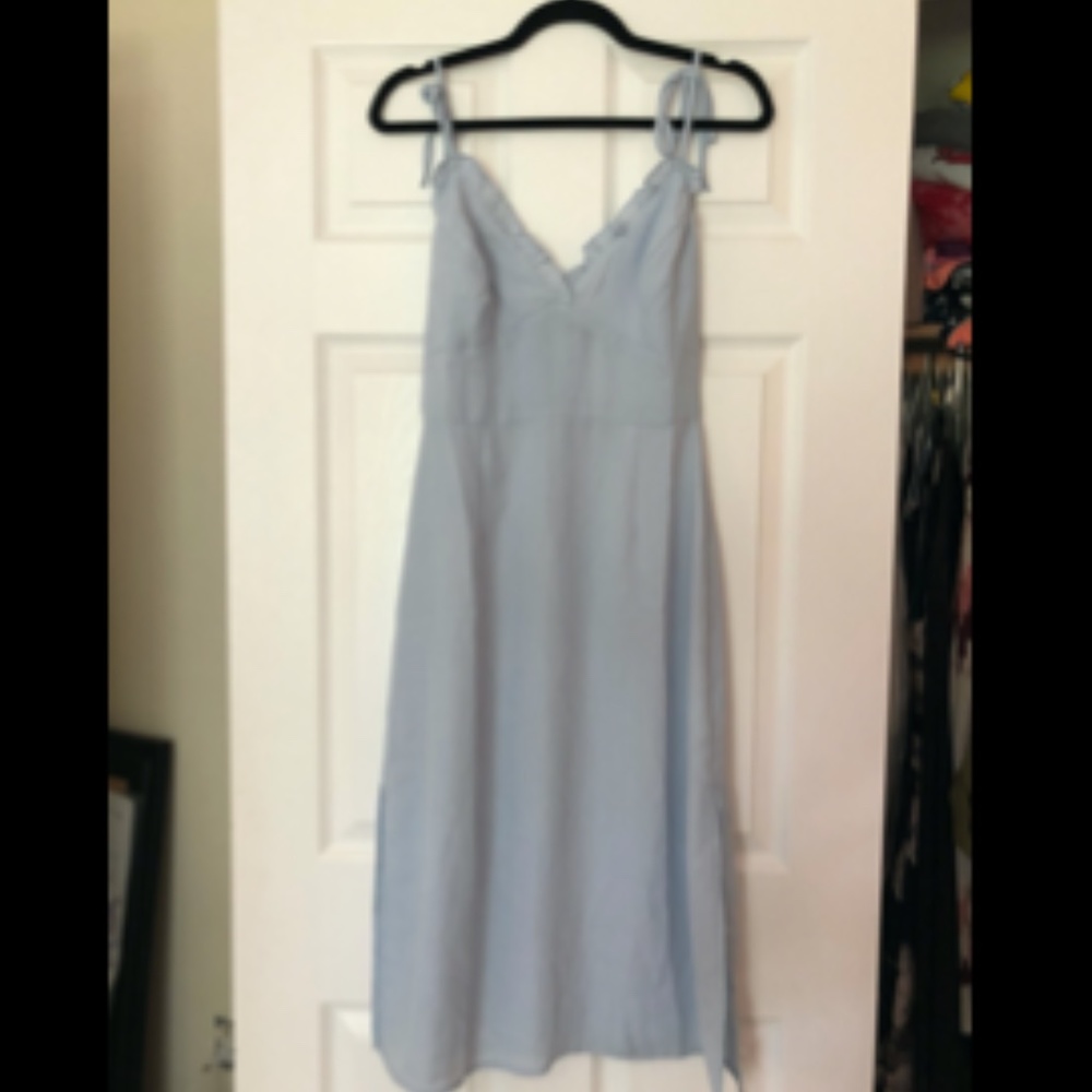 Blue Midi Dress with Ruffled Top